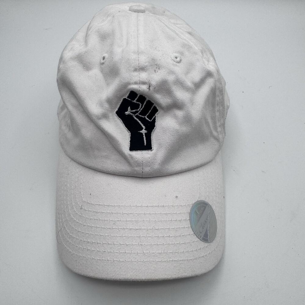 KBETHOS Raised Fist Black Power Dad Hat White Adjustable Embroidered Cap